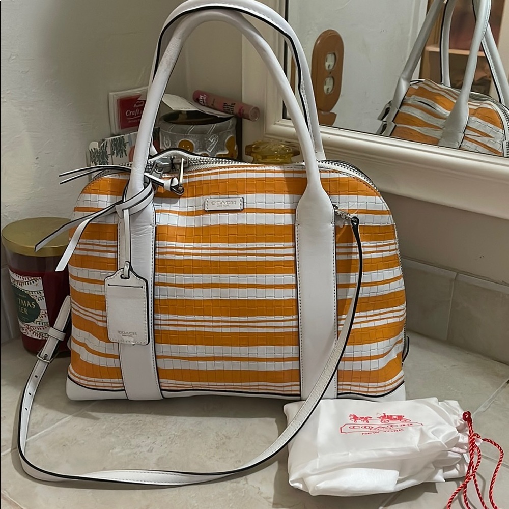 COACH - Bleeker Preston woven embossed satchel Bag- EUC- 31004